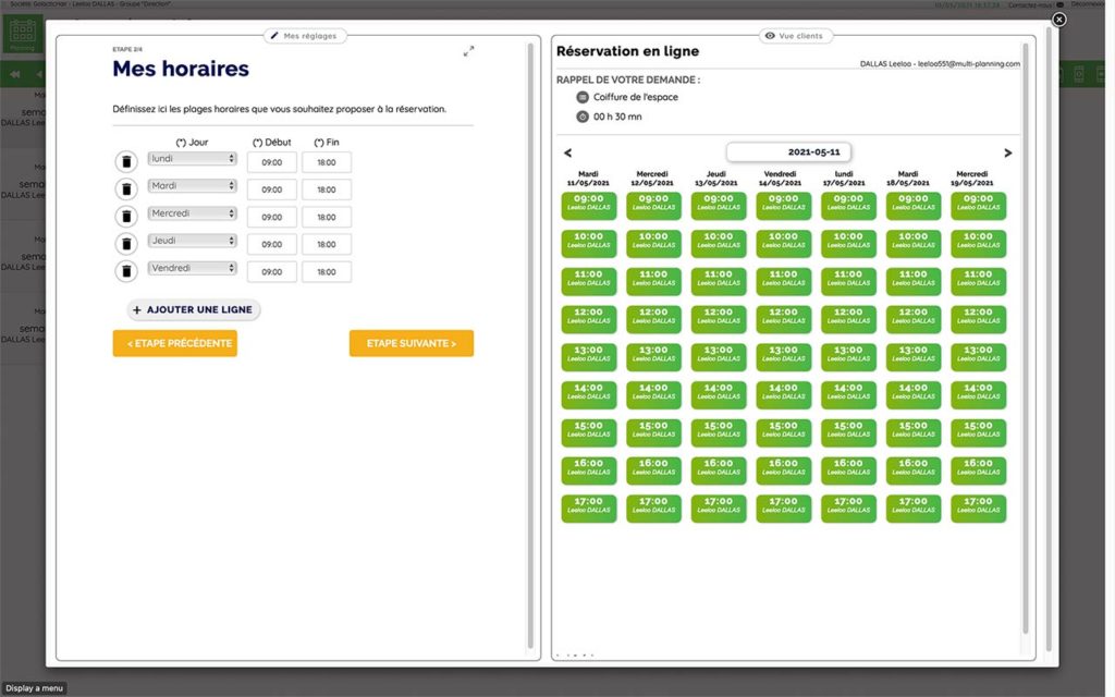 Configuration des horaires ResaZen