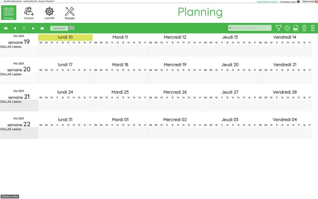 Vue du planning de réservation