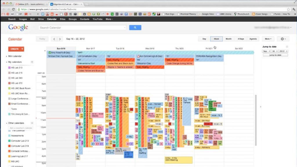 Agenda partagé avec vue à la semaine sur Google Calendar