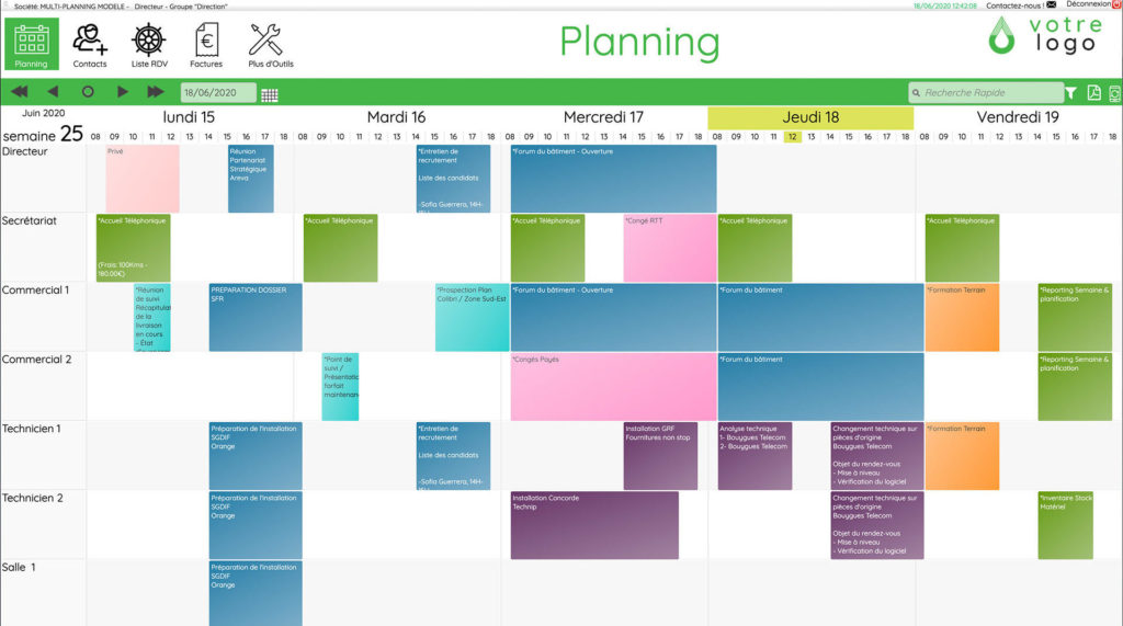 vue de l'agenda partagé sur multi-planning, outil dédié