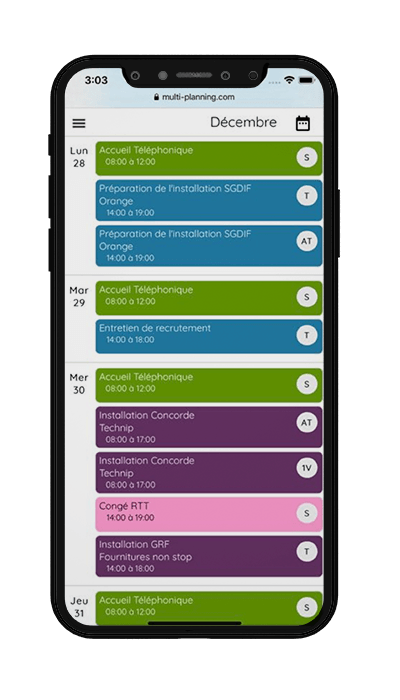 iPhone avec agenda partagé multi-planning