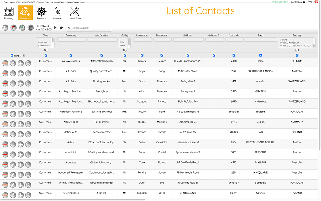 Lists of Contacts in multi-planning