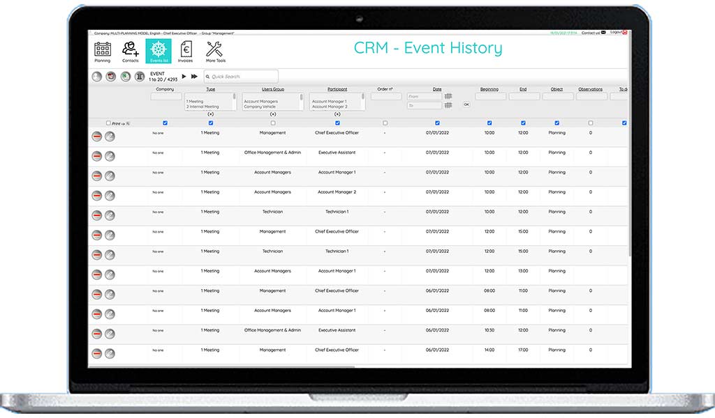 Online Shared Calendar - CRM screen