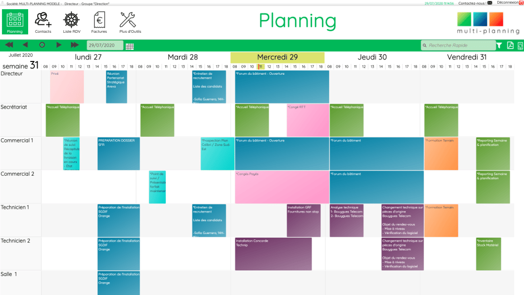 Vue sur l'agenda partagé de multi-planning