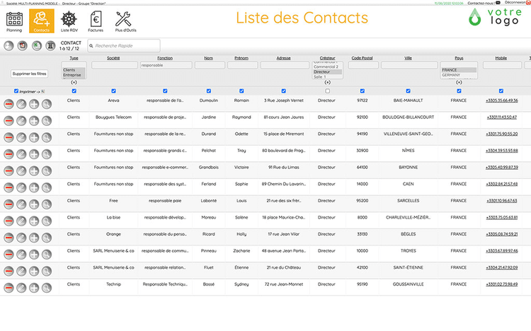 Base de contacts centralisée Multi-Planning