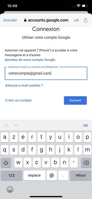 4. Connectez-vous à votre compte Google