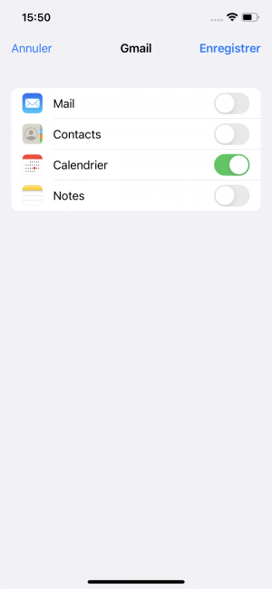 5. Sélectionnez [à minima] la synchronisation de calendrier